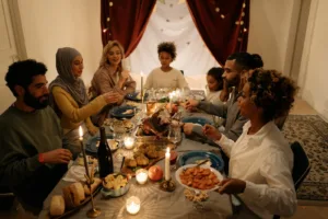 A Happy Family Talking while Having Dinner. Courtship and dating, lasting marriage